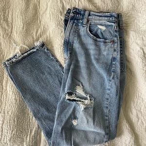 Abercrombie & Fitch Curve Love Ripped Ultra High Rise Ankle Straight Jean